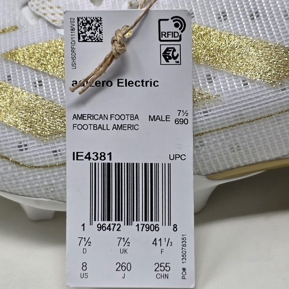 Adidas Adizero Electric Men\'s Size 8 White Gold Football Cleats IE4381 New main image 7